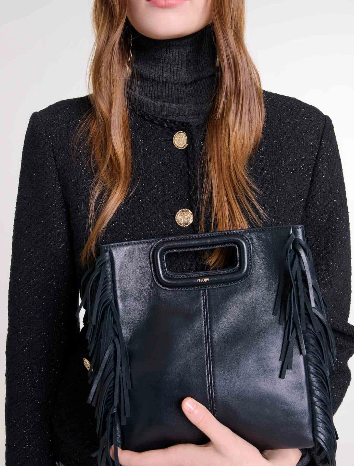Maje - Sac M en cuir à franges