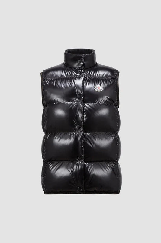 Moncler  -  Doudoune sans manche noire brillante femme