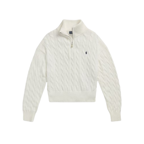 Pull Torsadé Zippé blanc